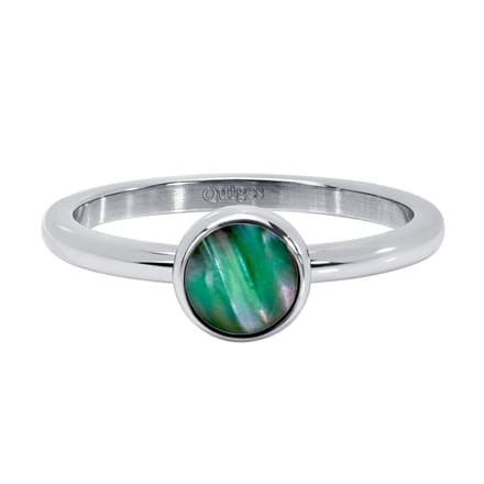 Quiges Stapelring Dames - Vulring - RVS Zilverkleurig met Schelp Groen - Maat 19 - Hoogte 2mm