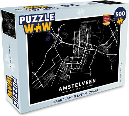 Puzzel Kaart - Amstelveen - Zwart - Legpuzzel - Puzzel 500 stukjes