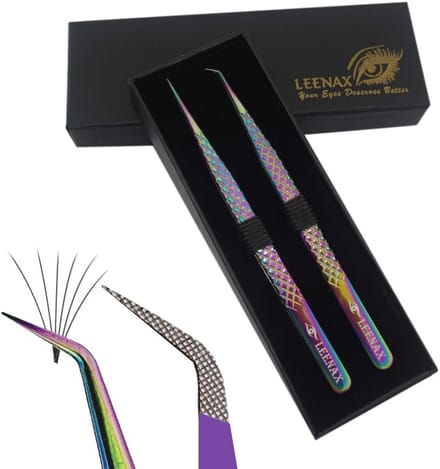 Wimper Pincet Set - Precisie Tools - Wimper Verlenging - Diamond Grip - 2 Stuks - Rainbow