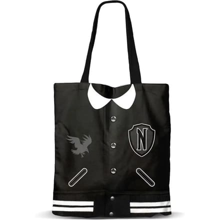Karactermania - Wednesday - Varsity - Boodschappentas met rits - Shopper - Schoudertas - Handtas- Shopper - zwart