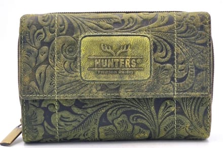 Hunters Portemonnee Bloemen Reliëf groen medium - (bxhxd) ca. 14cm x 9cm x 3,5cm