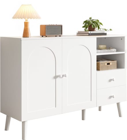 Clruro Dressoir - 118 x 35 x 82 cm - met deuren en reliëffront - PB + MDF - Wit