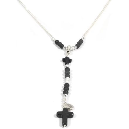 Heaven Eleven dames Ketting zilver plating - onyx matte - zwart kruisje
