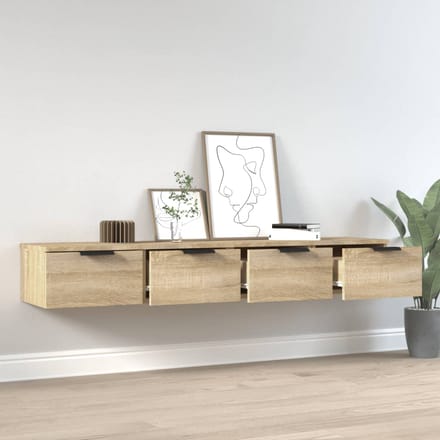 vidaXL - Wandkasten - 2 - st - 68x30x20 - cm - bewerkt - hout - gerookt - eiken