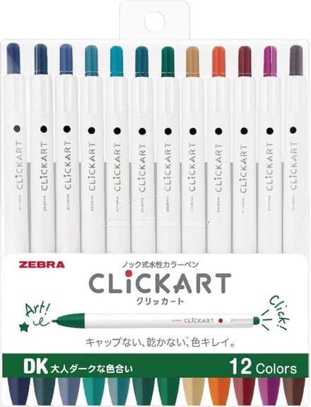 Zebra Clickart Knock Sign 0,6mm Pennen Set van 12 Donkere Kleuren