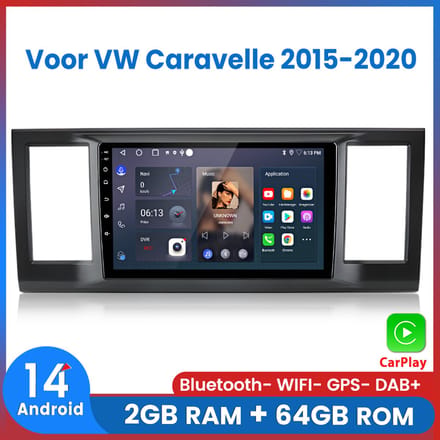 Awesafe Autoradio Geschikt Voor VW Volkswagen Caravelle 2015 t/m 2020 - Android 14 - Draadloos Apple Carplay & Android Auto - 2GB + 64GB - 4 Core processor - Bluetooth & Wifi GPS Navigatie - 2015 2016 2017 2018 2019 2020