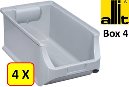 4 x Magazijnbak - grijpbak - stapelbak Allit - ProfiPlus Box 4 - 5,8 L - PP - grijs