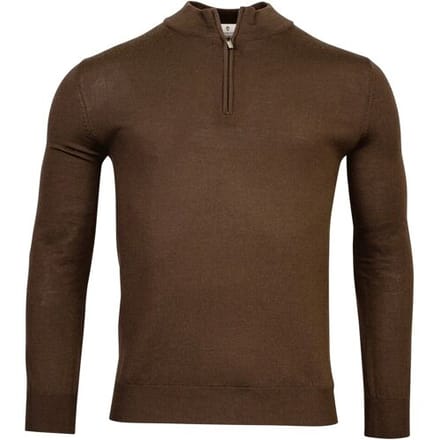 Thomas Maine Trui Fine Merino Skipper Half Zip Single Knit Choco Brown / male