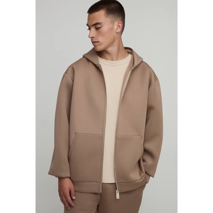 Oversized Bonded Scuba Hoodie met ritssluiting | Taupe | Size Medium