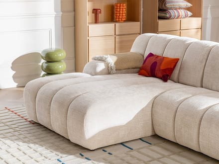 Vente-unique Hoekbank Links in Beige chenillestof - BELADON