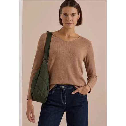 Shirt met lange mouwen, V-hals en ribstructuur