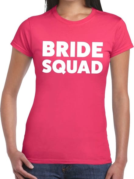 Bride Squad tekst t-shirt roze dames - dames shirt Bride Squad- Vrijgezellenfeest kleding S