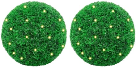 vidaXL - Kunstbuxusballen - met - LED-verlichting - 2 - st - 52 - cm - groen