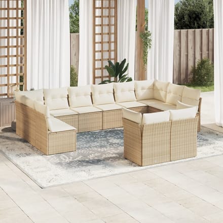 vidaXL 12-delige Loungeset met kussens poly rattan beige