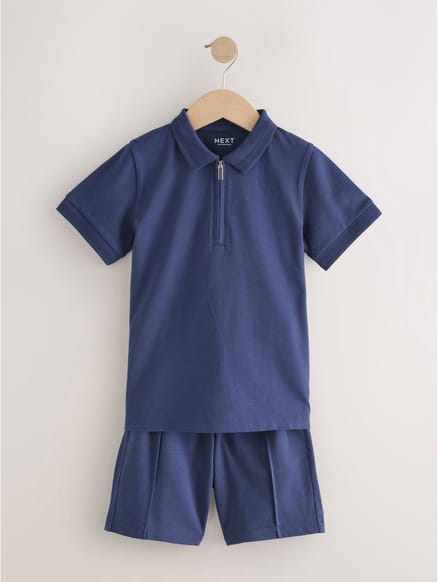 Next - Jongens - Set van poloshirt met korte mouwen en short - Blauw