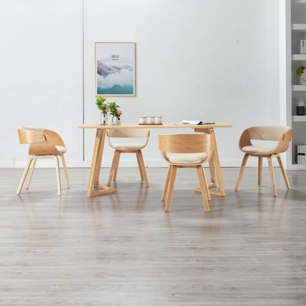 vidaXL - Eetkamerstoelen - 4 - st - gebogen - hout - en - kunstleer - crèmekleurig