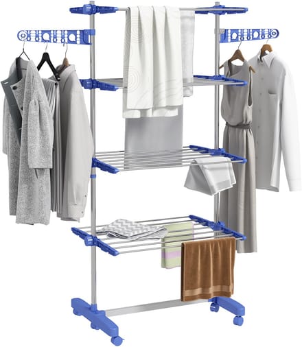 HOMCOM inklapbaar droogrek met wielen - Wasrek - Kledingrek - Blauw
