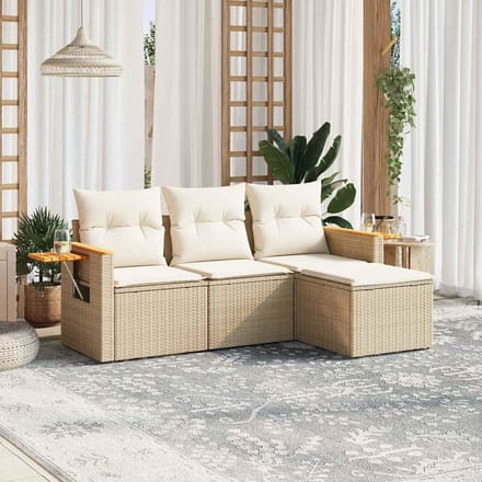 vidaXL - 4-delige - Loungeset - met - kussens - poly - rattan - beige