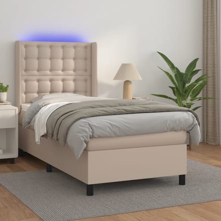 vidaXL - Boxspring - met - matras - en - LED - kunstleer - cappuccinokleur - 90x190 - cm