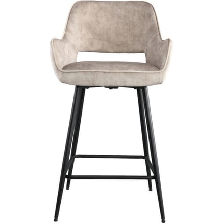 PTMD Fal Low Velvet Barkrukken - 60x54x95 cm - Khaki - Set van 2