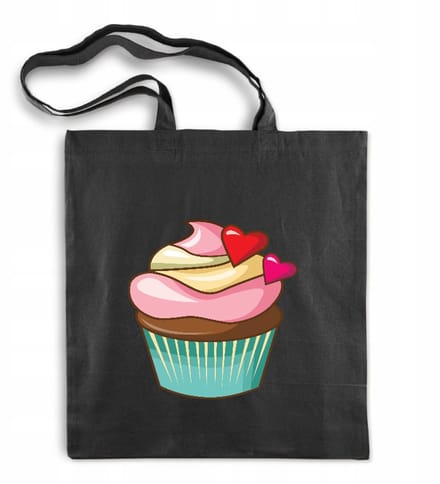 Zwarte katoenen boodschappentas met muffinvorm 38x40cm
