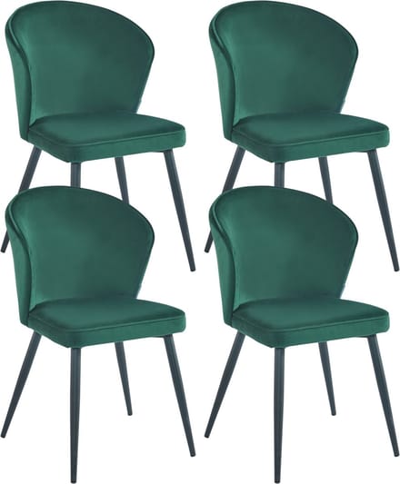 Colenis® - Curve Eetkamerstoel - Set Van 4 - Groen - Velvet - Zwarte Poten