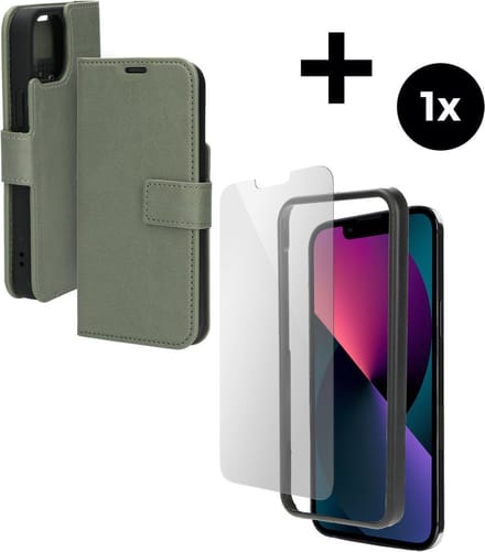 Mobiparts Classic Wallet hoesje geschikt voor Apple iPhone 13 mini met 1 Screenprotector van Gehard Glas - Groen