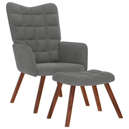 vidaXL - Relaxstoel - met - kruk - donkergrijs - fluweel