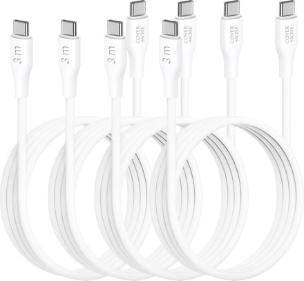 Usb C kabel 3 meter - Usb C naar usb C - 4 stuks - Voordeelpak - Lang - Wit