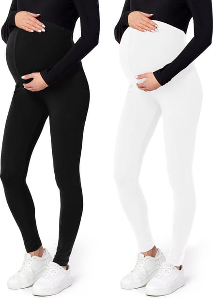 Be Mammy BE-Leggings-02-2P Dames Zwangerschapsleggings - 2-Pack - Lang - Viscose - Elasthan - Zwart/Wit - XL