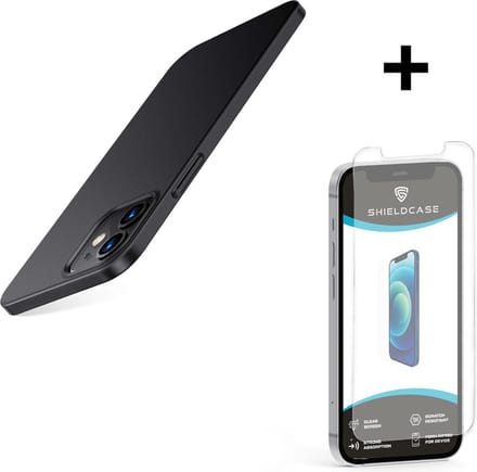 ShieldCase telefoonhoesje geschikt voor Apple iPhone 12 / 12 Pro ultra thin case - optimale bescherming - dun design - zwart + glazen Screen Protector