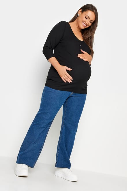 Bump It Up Maternity Geribbelde Top Met Drukknopen In Zwart Size 48
