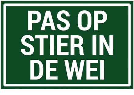 Pas op stier in de wei bord | gecoat dibond materiaal | 30 x 20 cm
