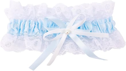 Bruids Kousenband - Bruidsaccessoire Been - Bruiloft Decoratie - Elastisch Kant Design - 19x8.5 cm - Lichtblauw