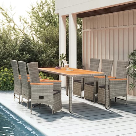 vidaXL - 7-delige - Tuinset - met - kussens - poly - rattan - grijs
