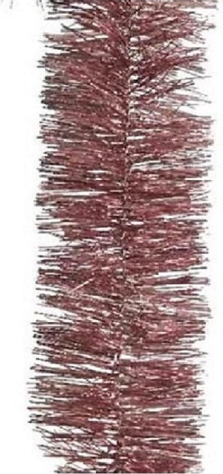 Decoris kerstslinger - 6x - oudroze - lametta - 270 x 7 cm - folie slinger - kerstversiering