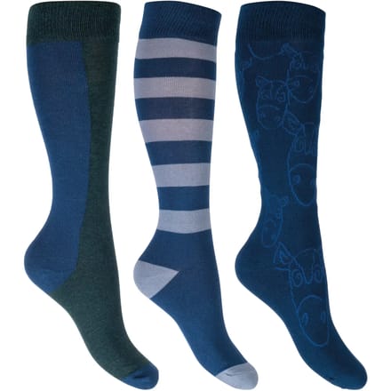 HKM ruitersok Houston - set van 3 - navy/petrol