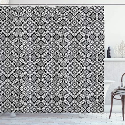 ABAKUHAUS Geometrisch Douchegordijn – 175x180 cm – Charcoal Wit
