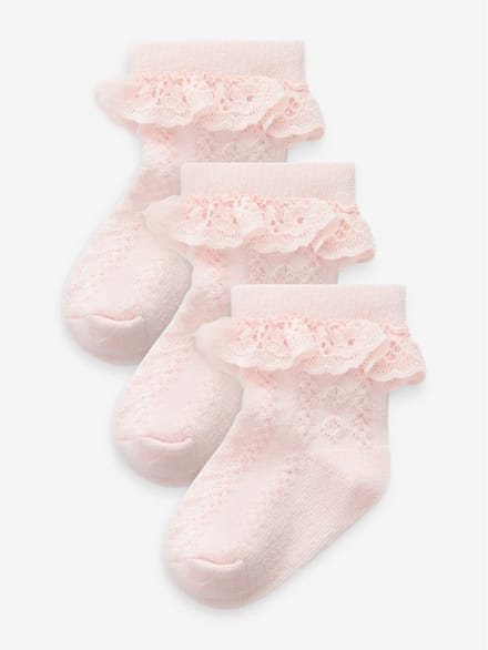 Next - Meisjes - Verpakking van 3 paar babysokken met kant - Roze
