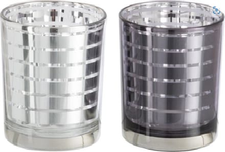 Theelichthouder glas zilver | 9.0x9.0x (h)12.5 cm | 2 stuks