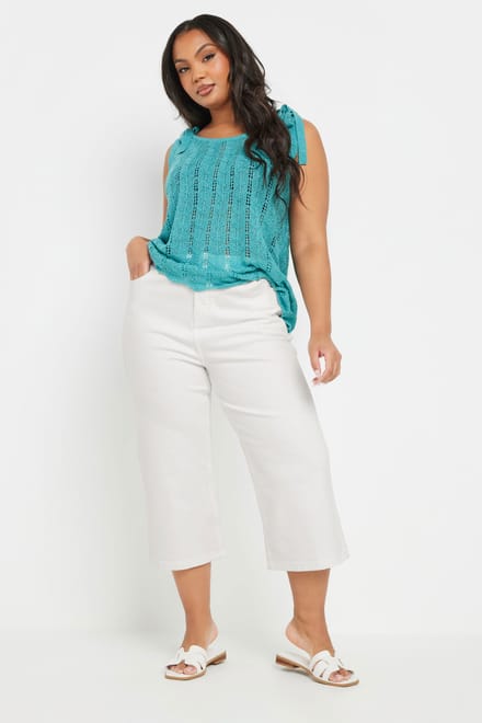 Yours Cropped Denim Jeans Met Wijde Pijpen In Wit Size 48