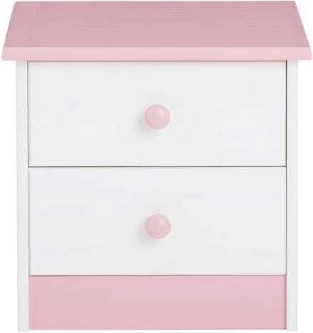 Nachtkastje RONDO van grenenhout, in wit/roze