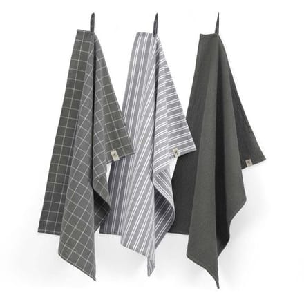 Walra Keuken- en Theedoekenset Dry with Cubes Uni, Stripes & Blocks Off Black