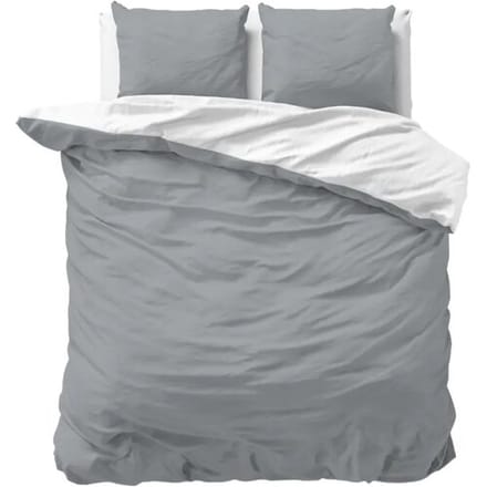 Sleeptime Twee Kleuren Dekbedovertrek - 140x200/220 + 1 kussensloop 60x70 - Wit/Grijs - Eenpersoons