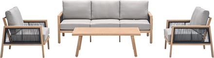 Decala loungeset - 4-delig - aluminium - light teak look -desert sand