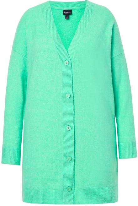 Ulla Popken - Dames - Vest boxy-model V-hals knoopsluiting - Blauwgroen - Maat 42+