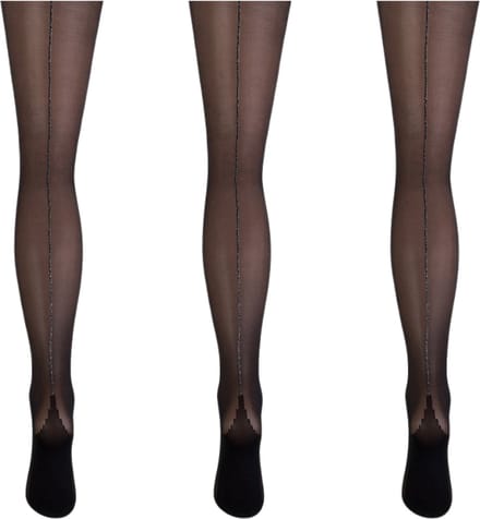 Marianne - Dames Panty met Lurex Naad - 20 Denier - 3-Pack - Maat S/M - Zwart Zilver