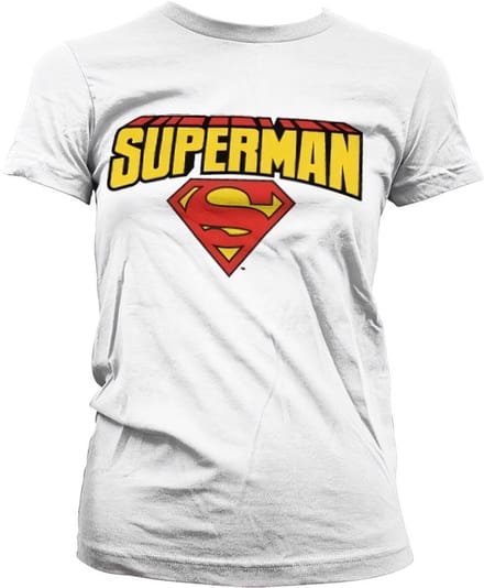 Superman T-shirt met logo in blokletters voor dames, Girly-stijl, witite