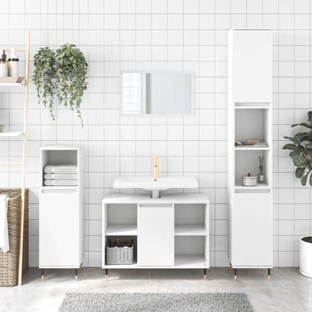 vidaXL - 3-delige - Badkamermeubelset - bewerkt - hout - wit