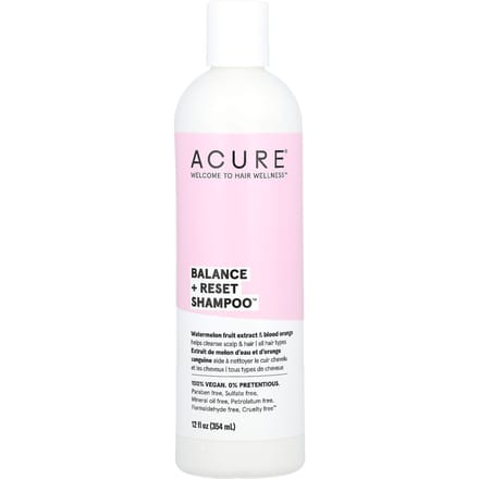 ACURE, Balance + Reset Shampoo, suitable for all hair types, Watermelon Fruit Extract and Blood Orange Flavor, 12 fl oz (354 ml) white